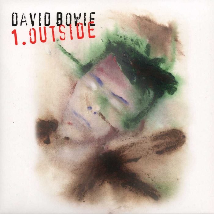 David Bowie album cover titled "1. Outside," featuring an abstract, watercolor-style portrait of Bowie's face.