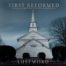 A stark white church stands against a dark, moody sky. The title "First Reformed" is displayed at the top, and the words "Extended Motion Picture Soundtrack" are below. The composer and producer, Lustmord, is credited at the bottom. The image conveys a sense of somber reflection and spiritual contemplation.